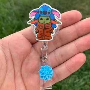 Yoda & Stitch Star Wars Mandalorian Retractable Badge Holder